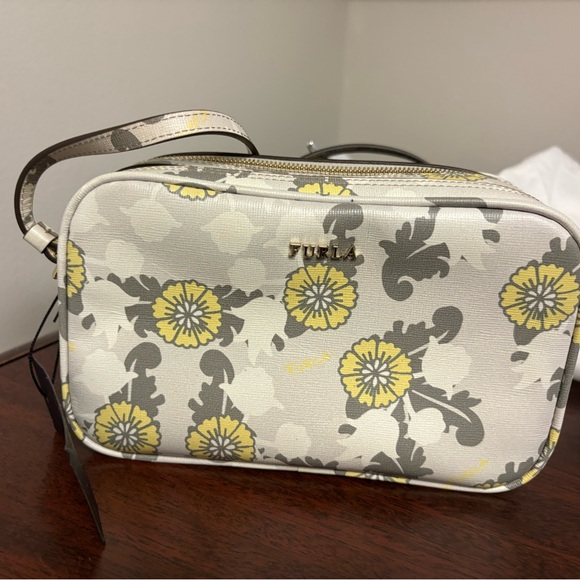 Furla Yellow and Gray Floral Crossbody Bag nwt - Picture 1 of 15